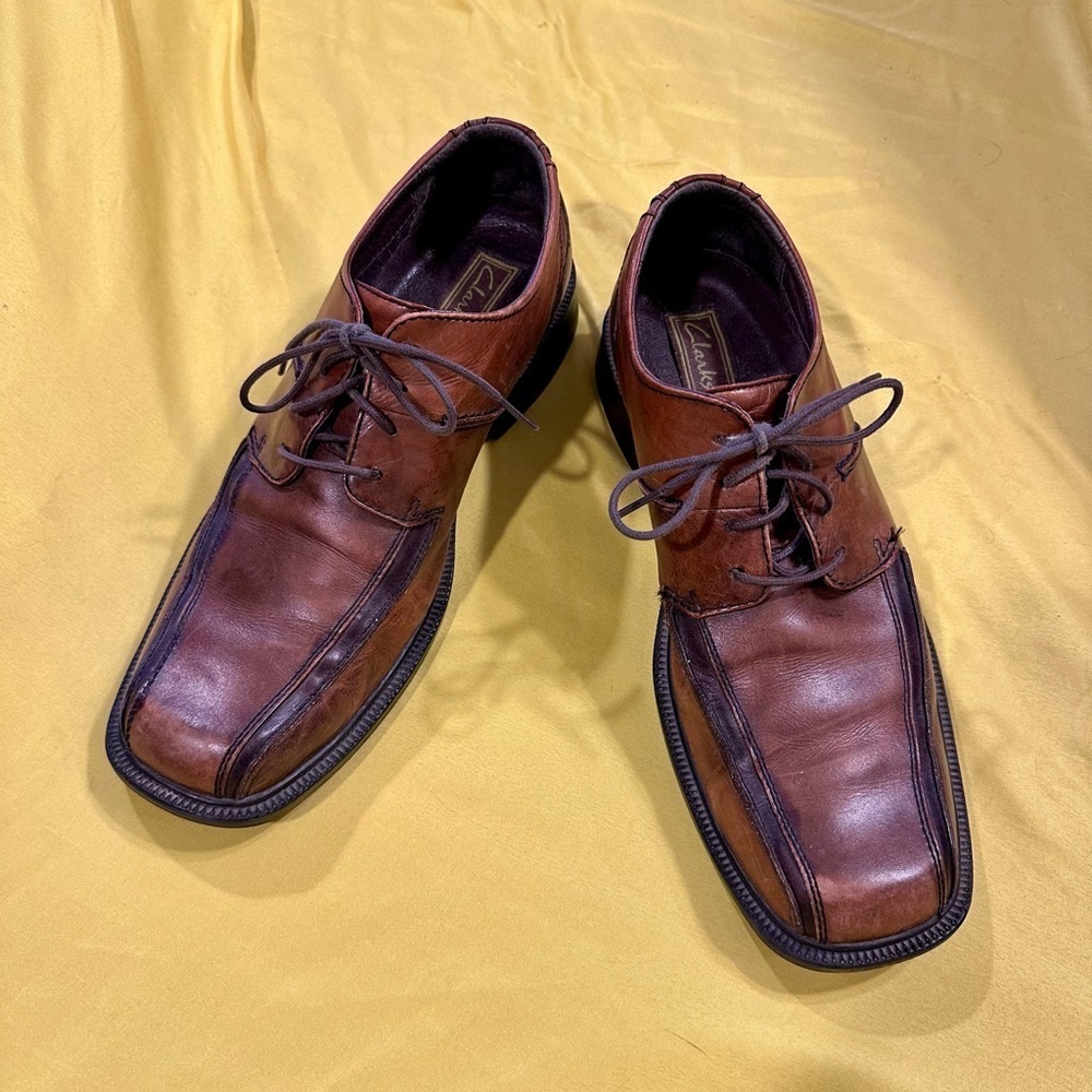 Clarks Active Air Men’s 10M Brown Leather Lace Up Square Toe Dress Casual Shoes